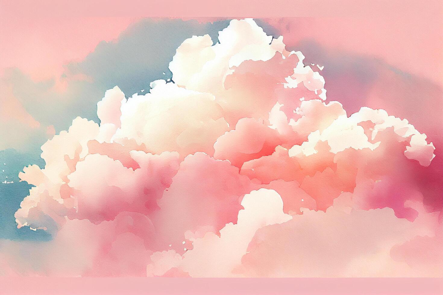 Watercolor sugar cotton clouds background light pink background. Illustration photo