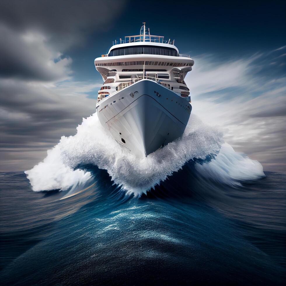 Ocean big cruise ship sails in the ocean. Illustration photo