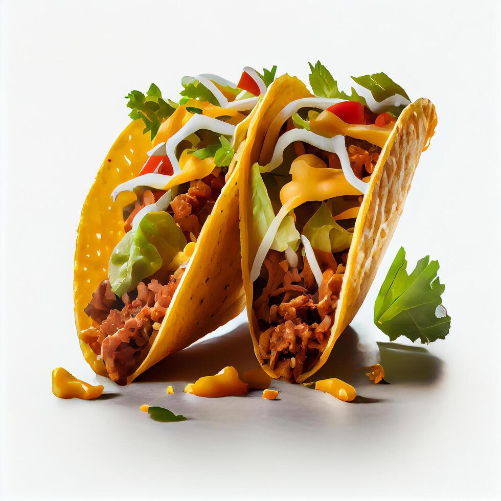 Delicious Tacos Fast Food on a White Background. photo