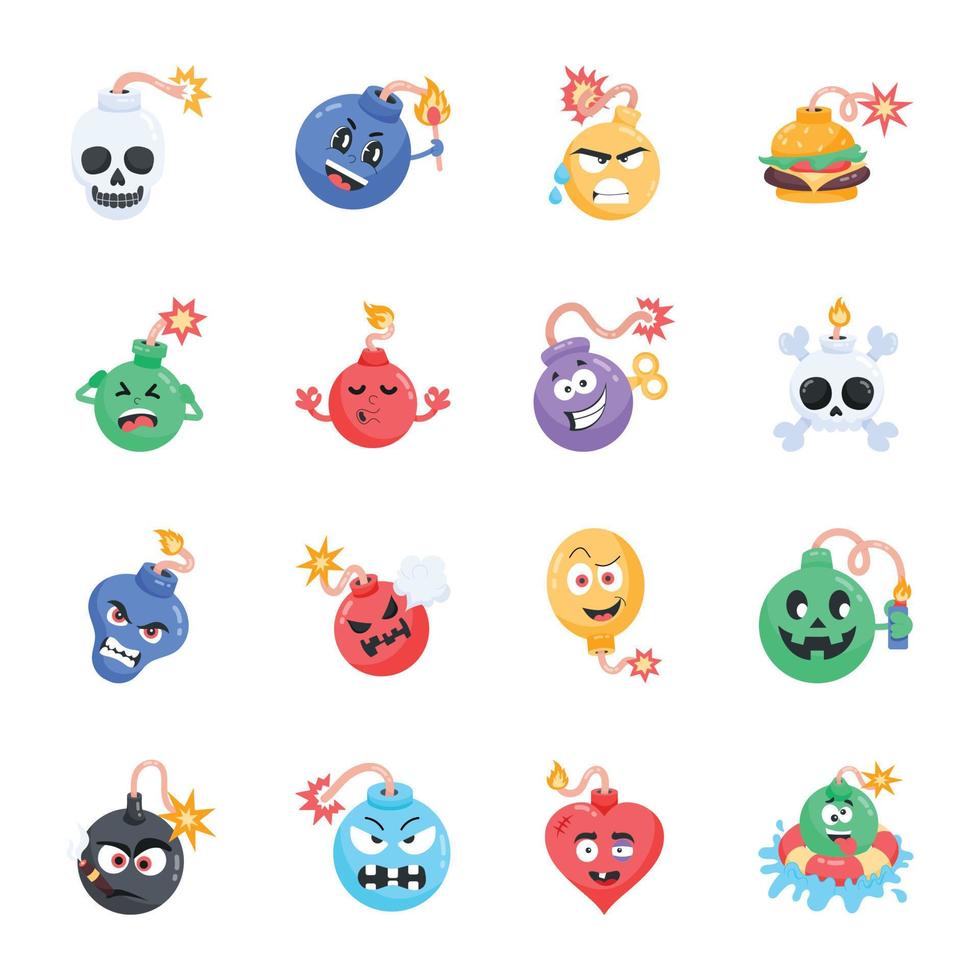 Cute Collection of Bombs Flat Stickers vector