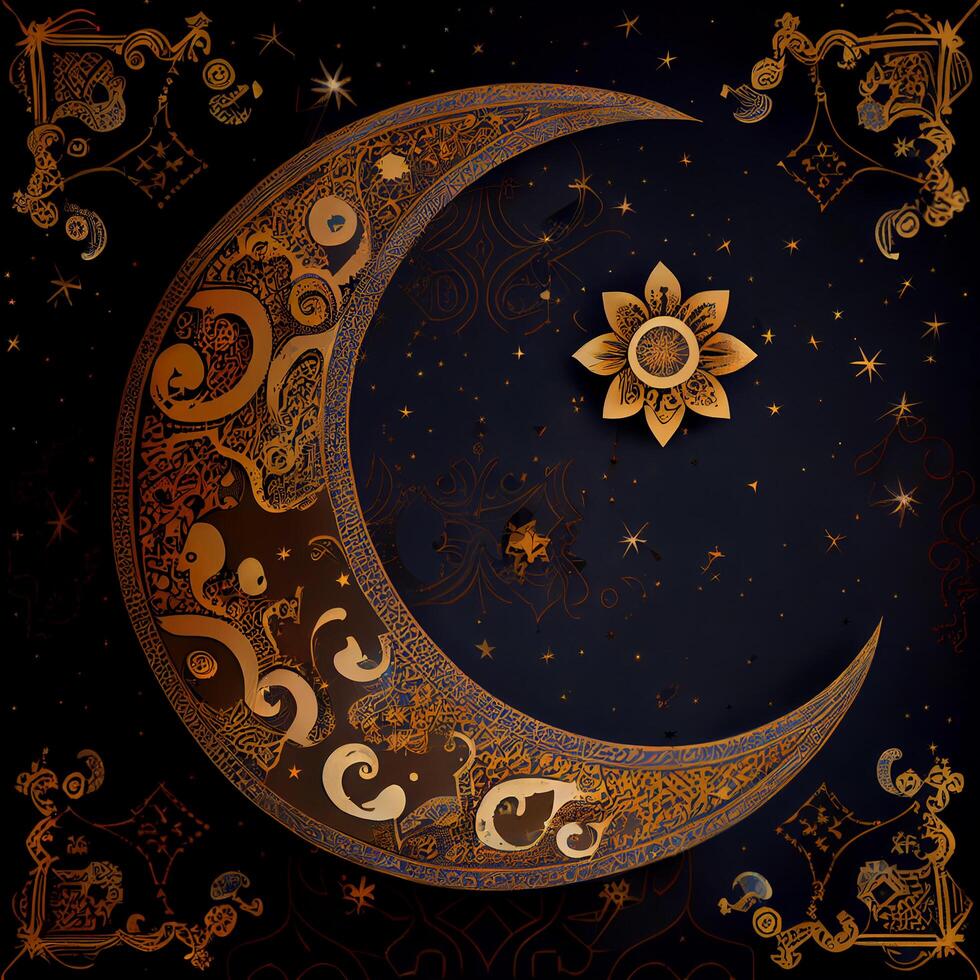 Arabic Moon on Night Starry Sky Background photo
