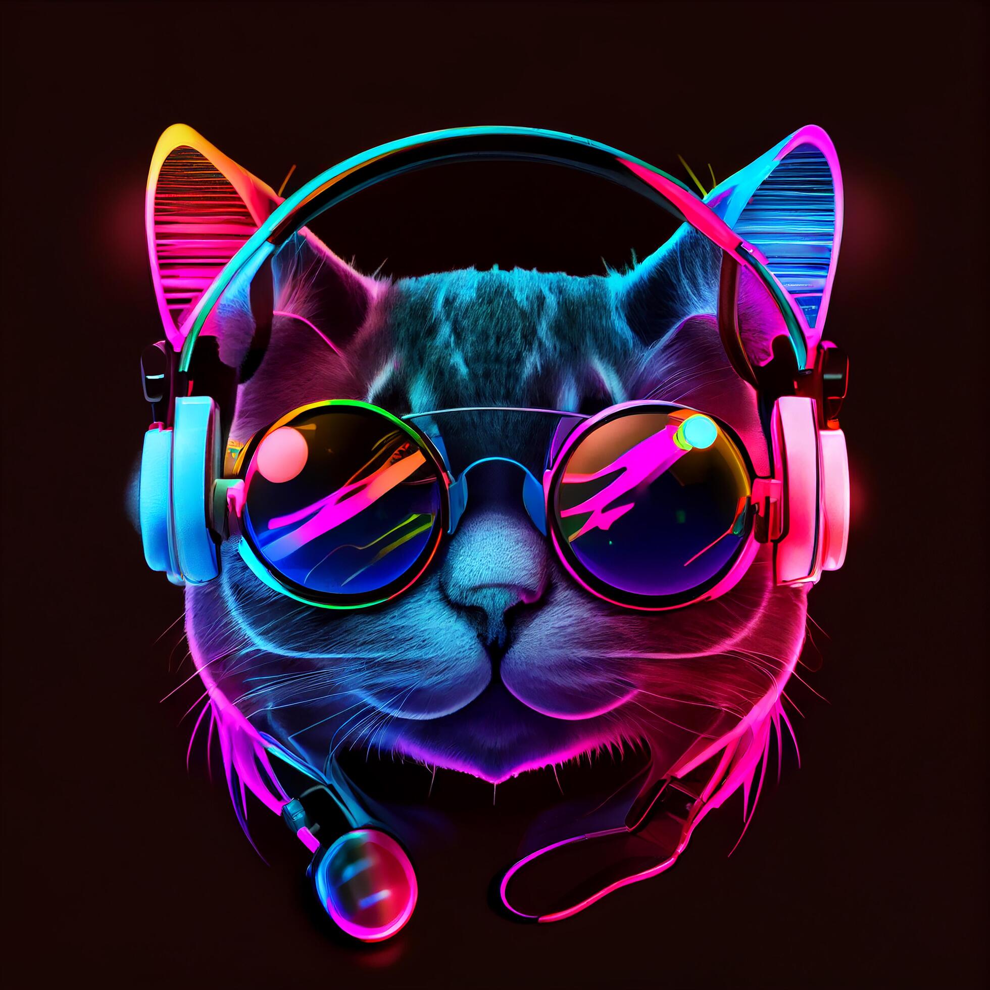 Black Neon Modern Disco Cat 22012761 Stock Photo at Vecteezy