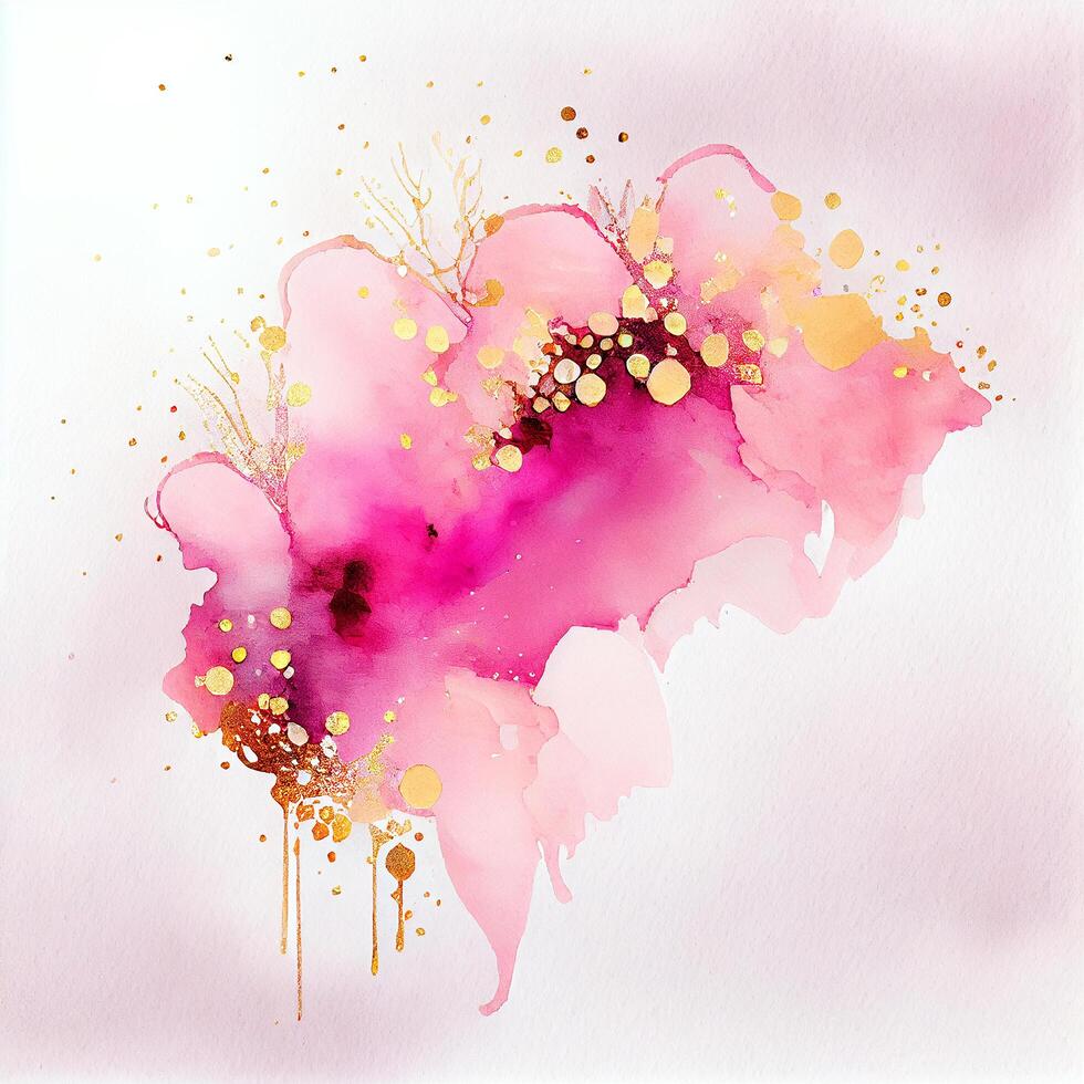 Watercolor alcohol ink pink background with some golden. Illustration photo
