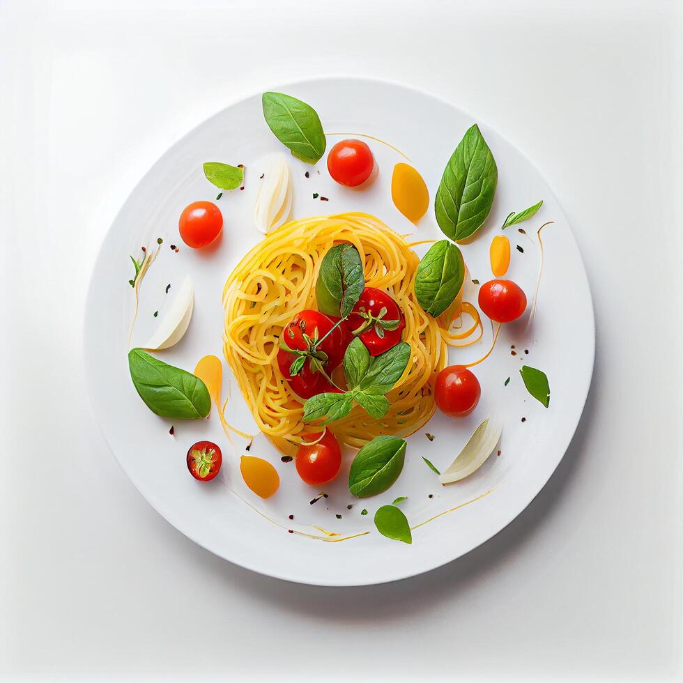 Spaghetti with Cherry Tomatoes and Basil. photo