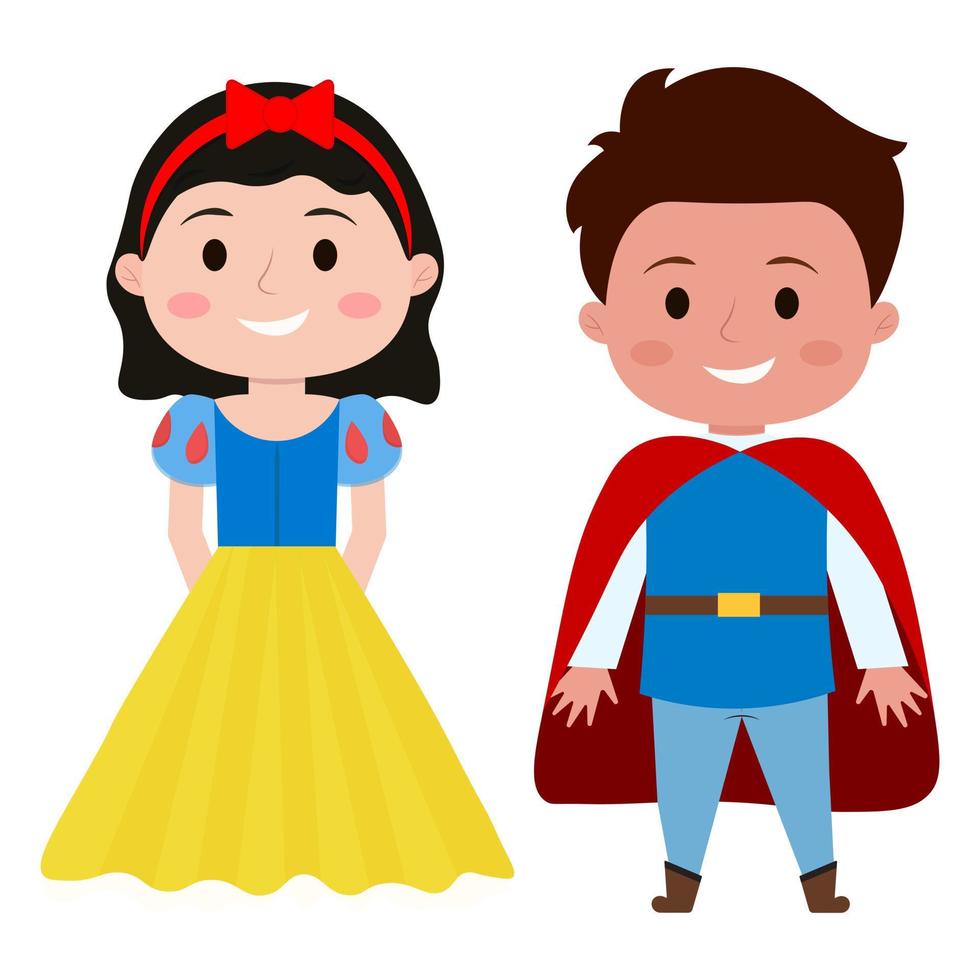 Cute fairytale princess snow white and prince vector