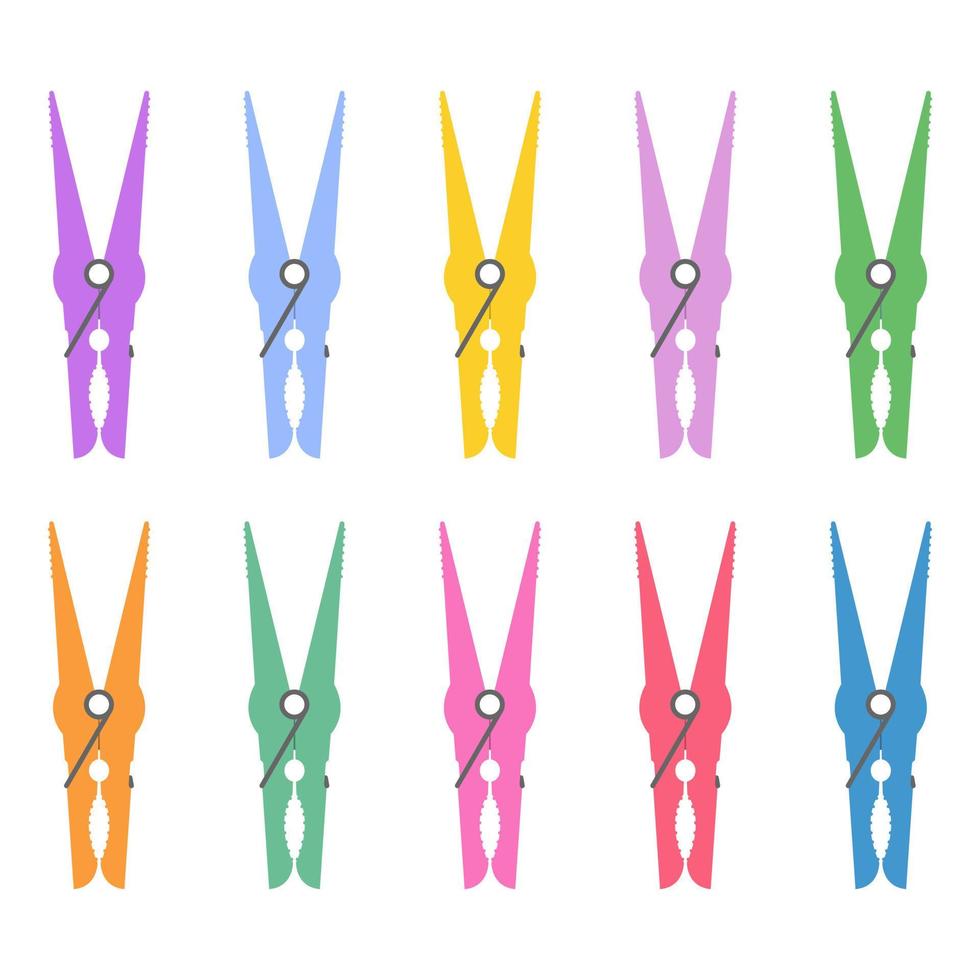 Set of colorful clothespins. Vector illustration.