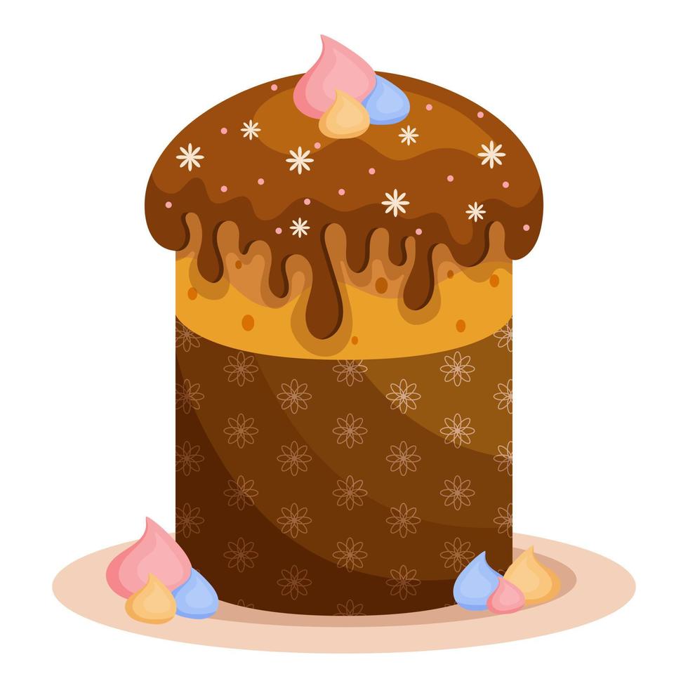 Chocolate Easter cake with icing and marshmallows. Vector illustration.