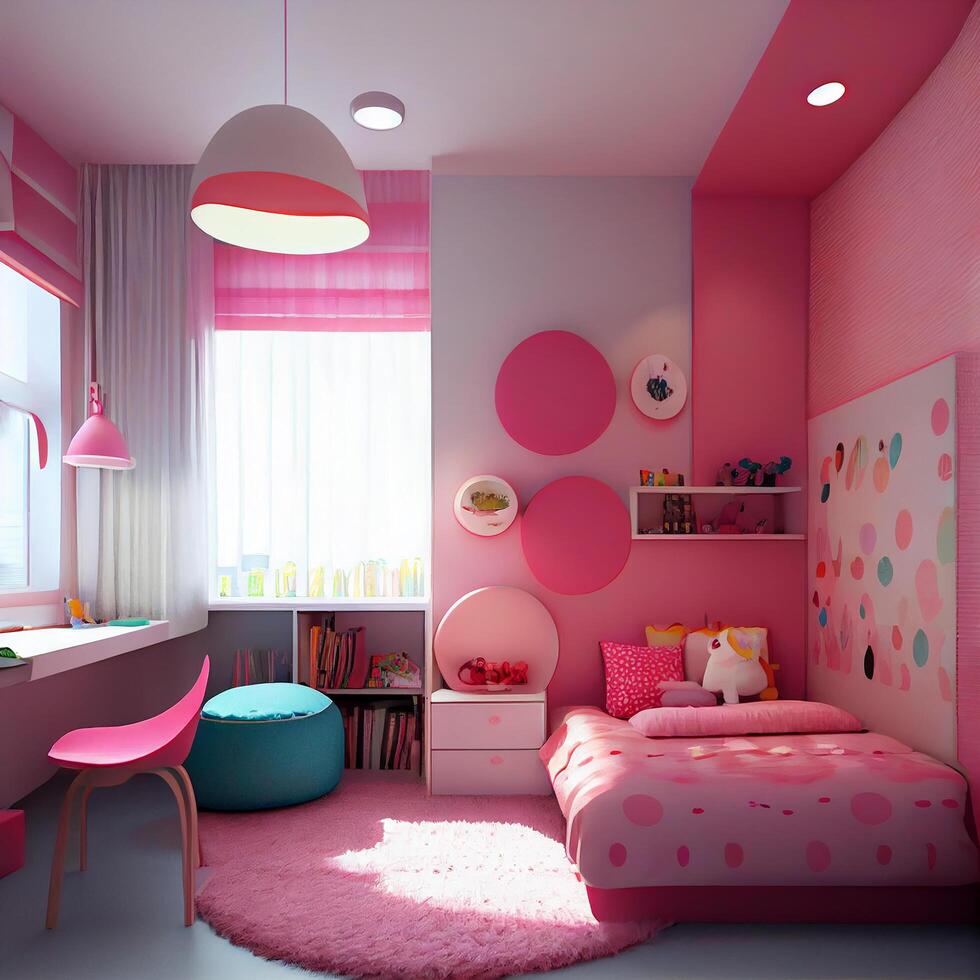 Pink Cute Childish Room Interior. photo