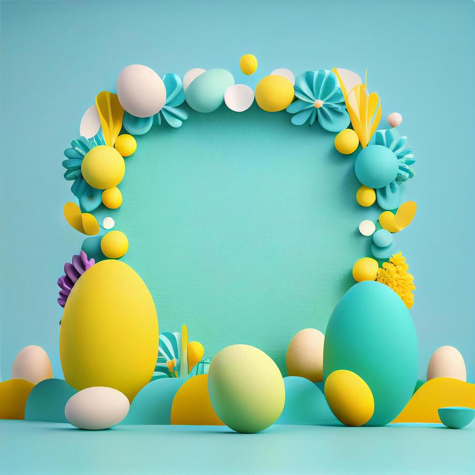 Frame Happy Easter concept with eggs. Illustration photo