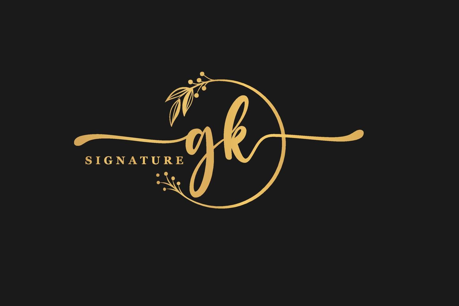 luxury gold signature initial G K logo design isolated leaf and flower vector
