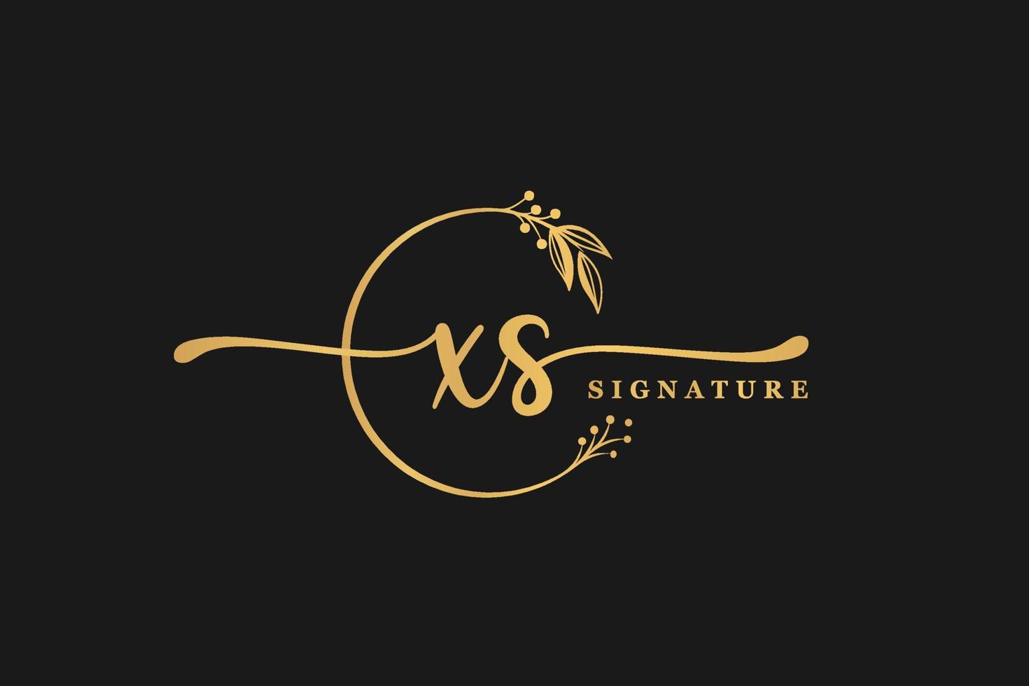 luxury gold signature initial X S logo design isolated leaf and flower vector