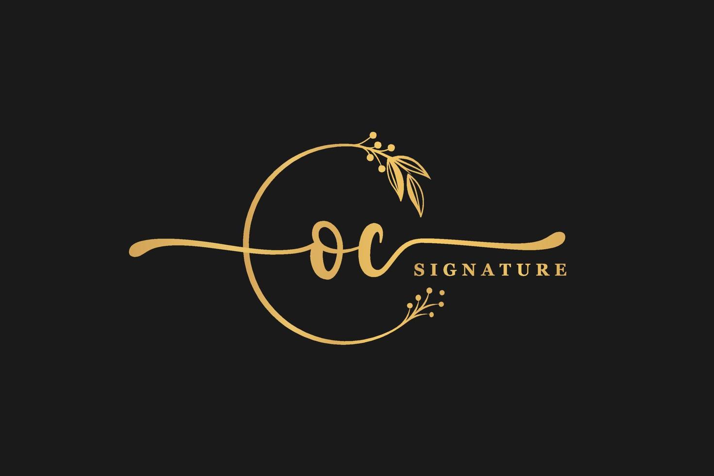 luxury gold signature initial O C logo design isolated leaf and flower vector