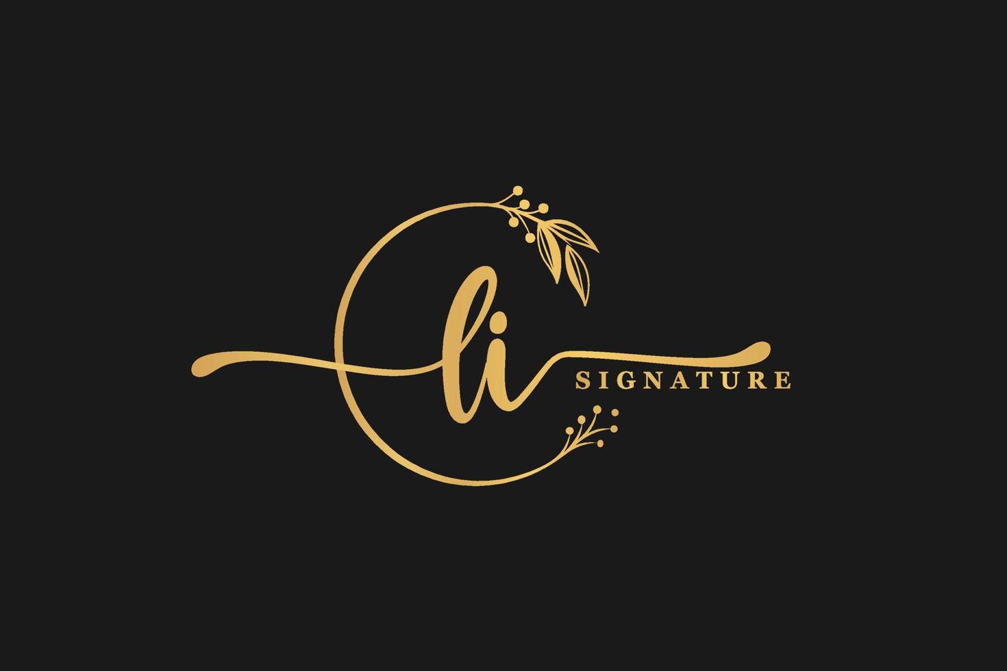 luxury gold signature initial I i logo design isolated leaf and flower vector