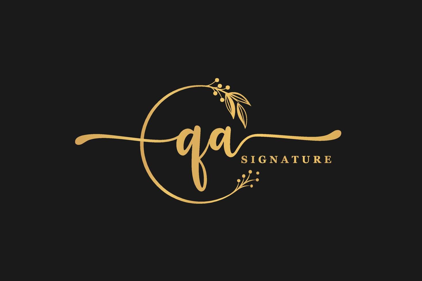 luxury gold signature initial Q A logo design isolated leaf and flower vector