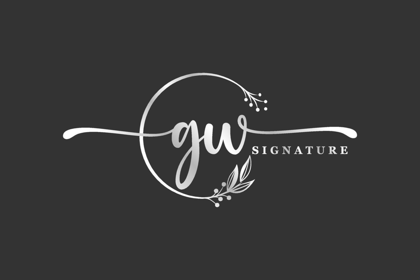 luxury signature initial gv logo design isolated leaf and flower vector