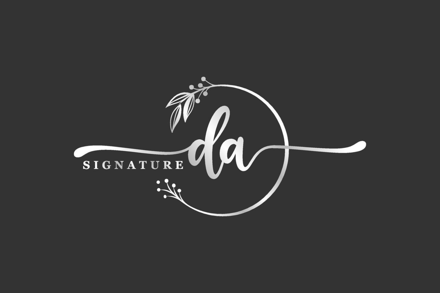 luxury signature initial da logo design isolated leaf and flower vector