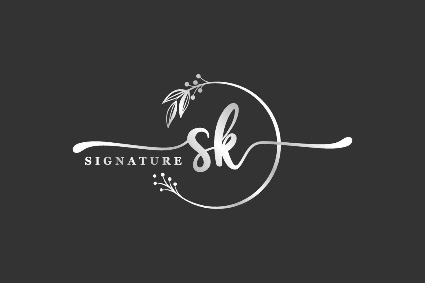 luxury signature initial sk logo design isolated leaf and flower vector