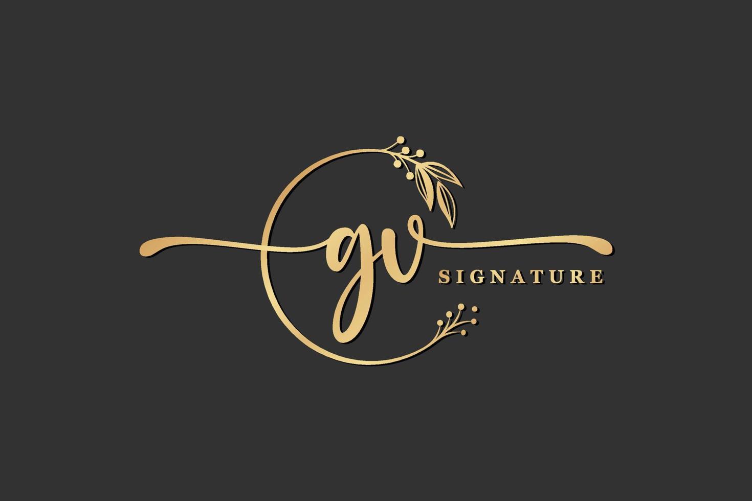 luxury signature initial gv logo design isolated leaf and flower vector