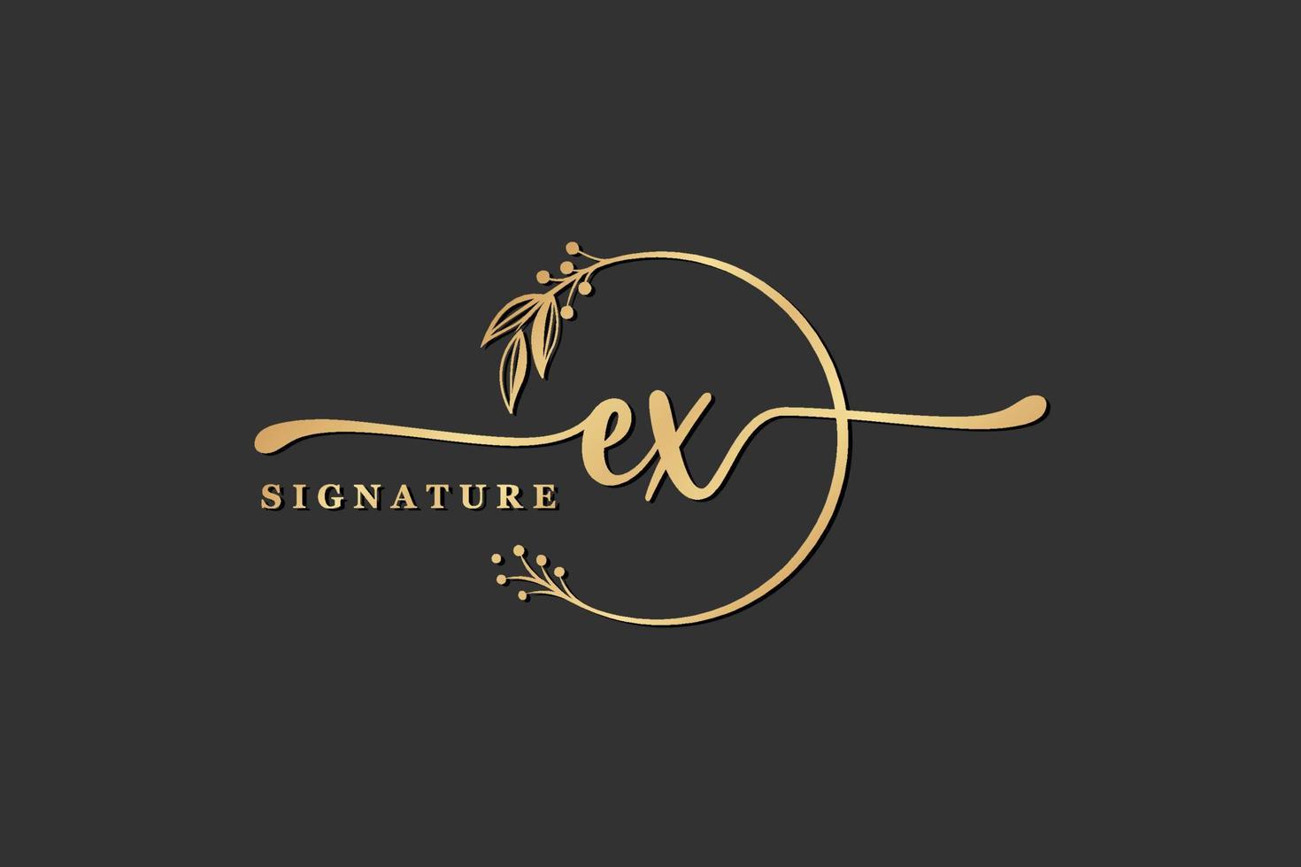 luxury signature initial ex logo design isolated leaf and flower vector