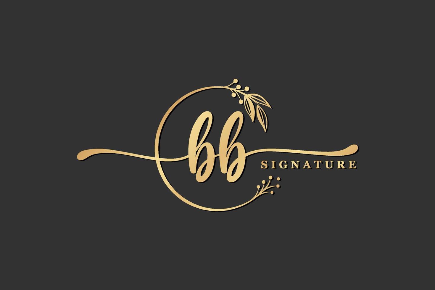 luxury signature initial bb logo design isolated leaf and flower vector