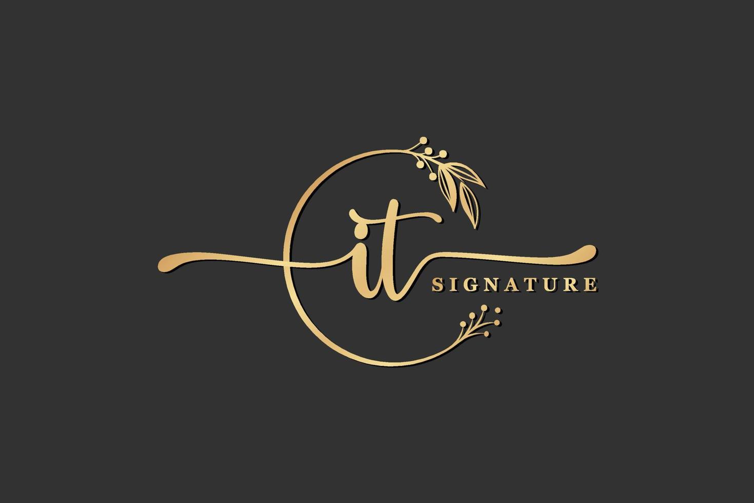 luxury signature initial it logo design isolated leaf and flower vector