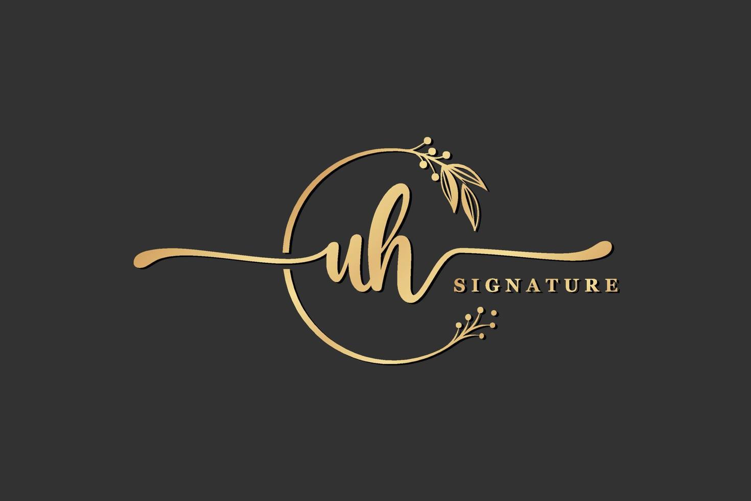 luxury signature initial uh logo design isolated leaf and flower vector
