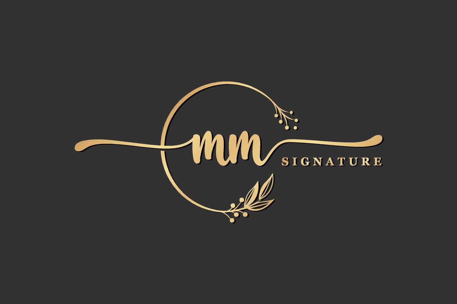 luxury signature initial mm logo design isolated leaf and flower vector