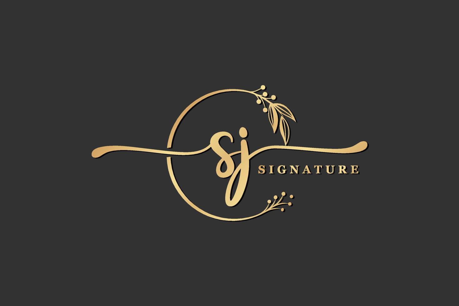luxury signature initial sj logo design isolated leaf and flower vector