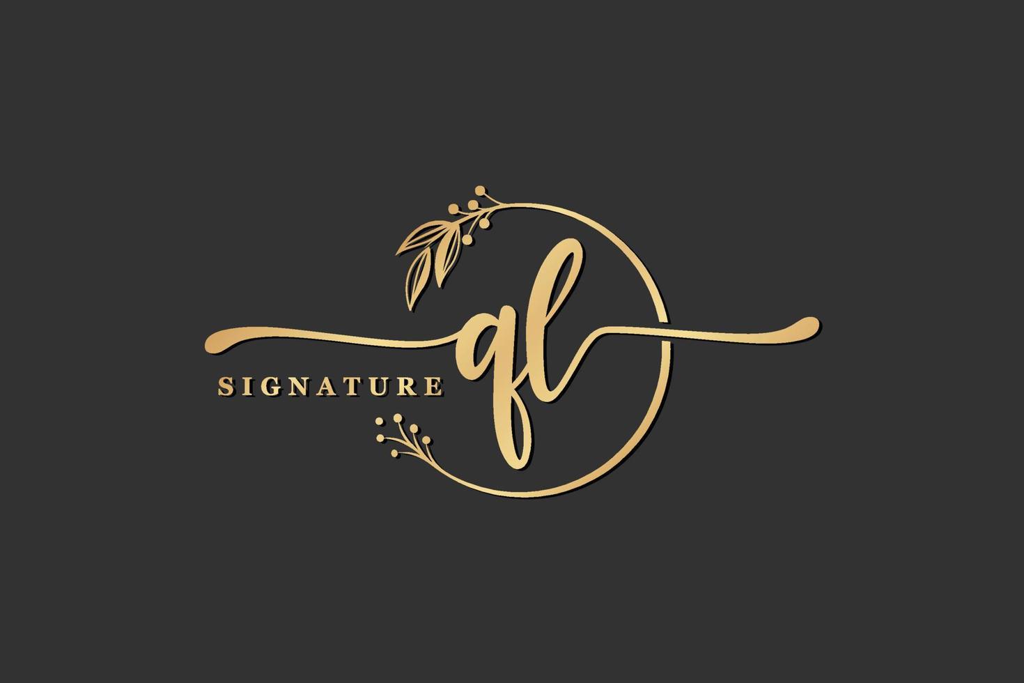 luxury signature initial ql logo design isolated leaf and flower vector