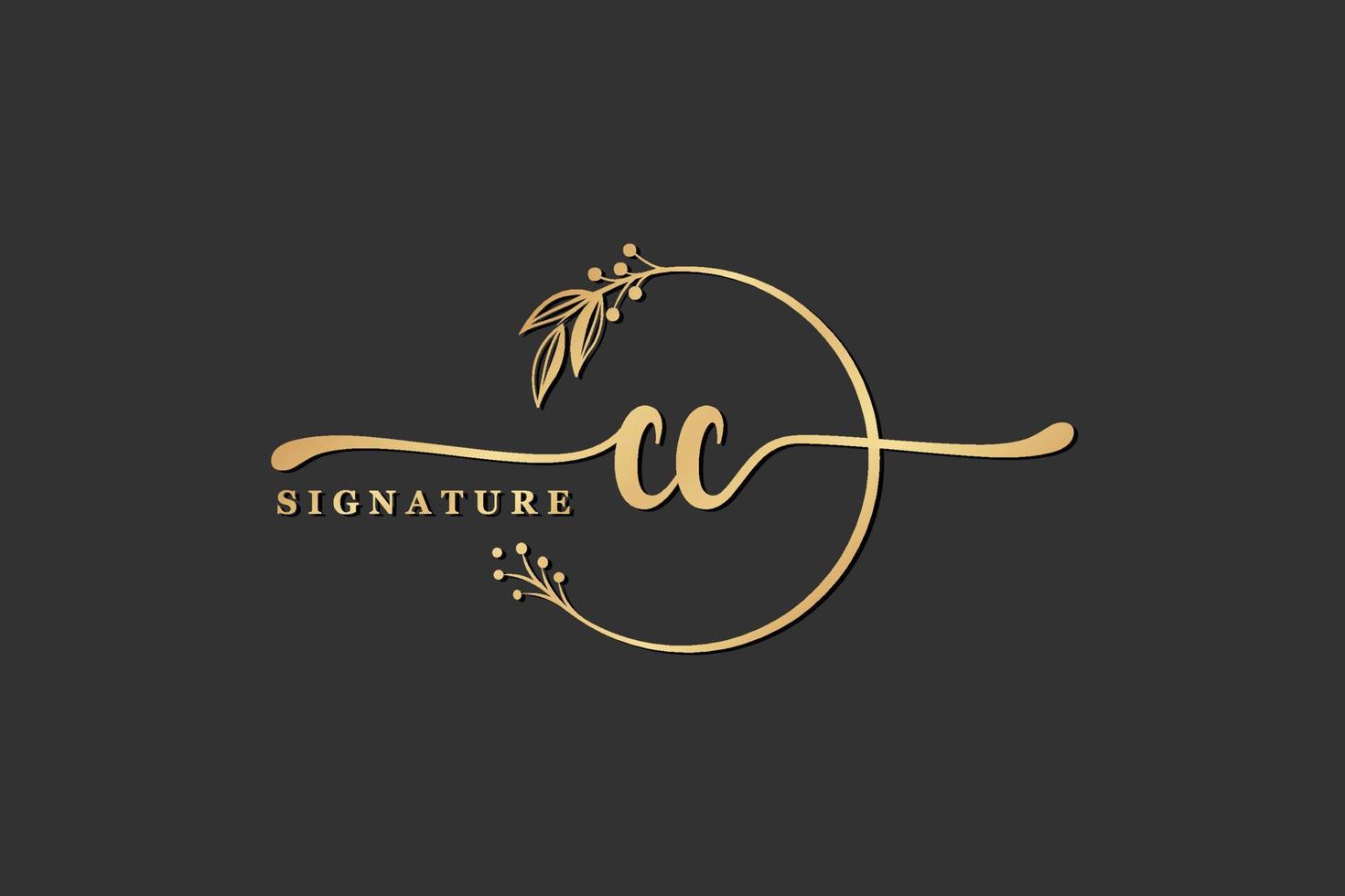 luxury signature initial cc logo design isolated leaf and flower vector