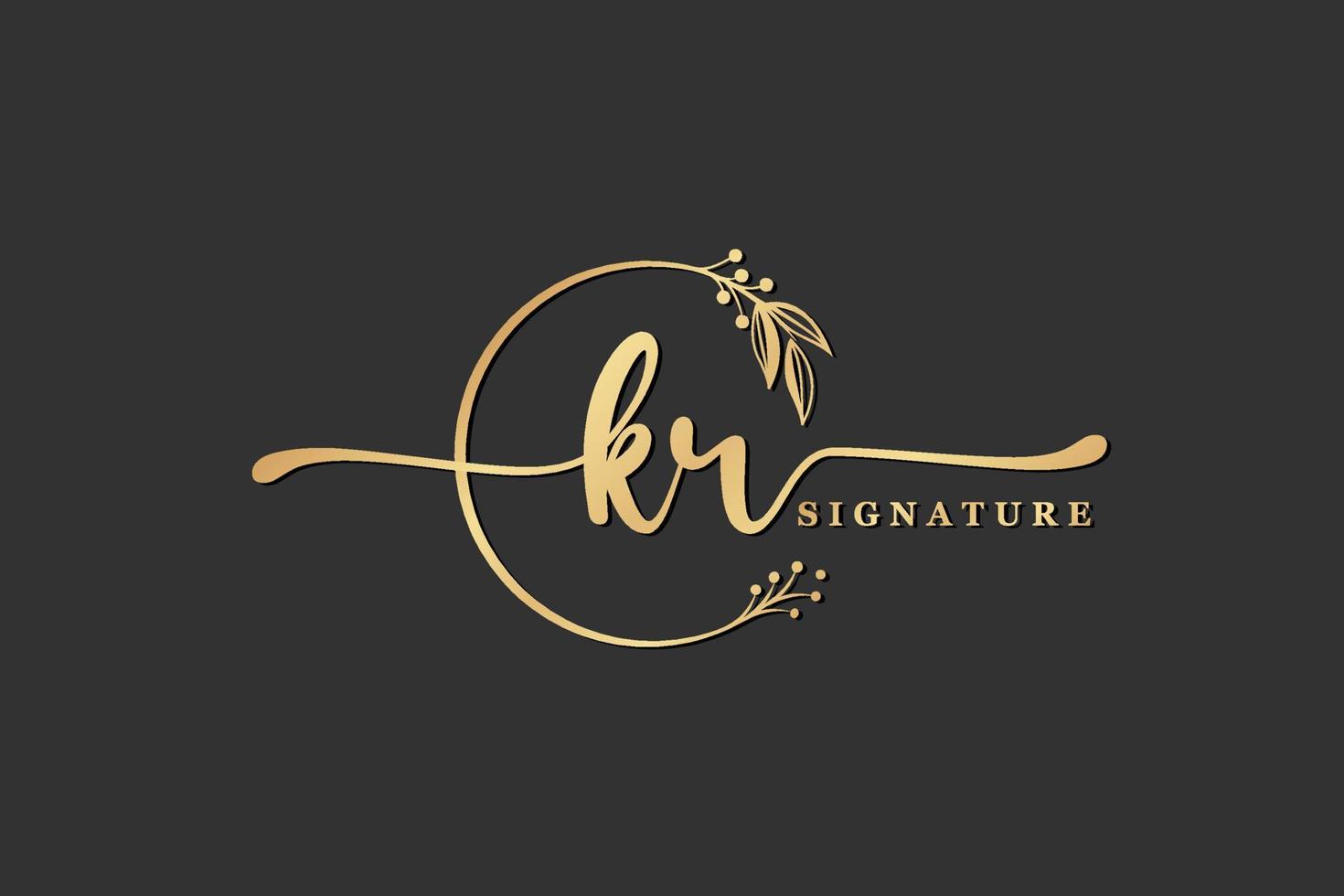luxury signature initial kr logo design isolated leaf and flower vector