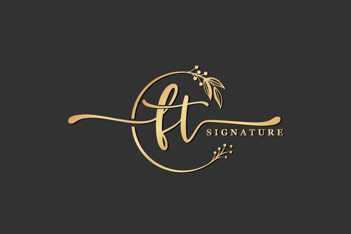 luxury signature initial ft logo design isolated leaf and flower vector