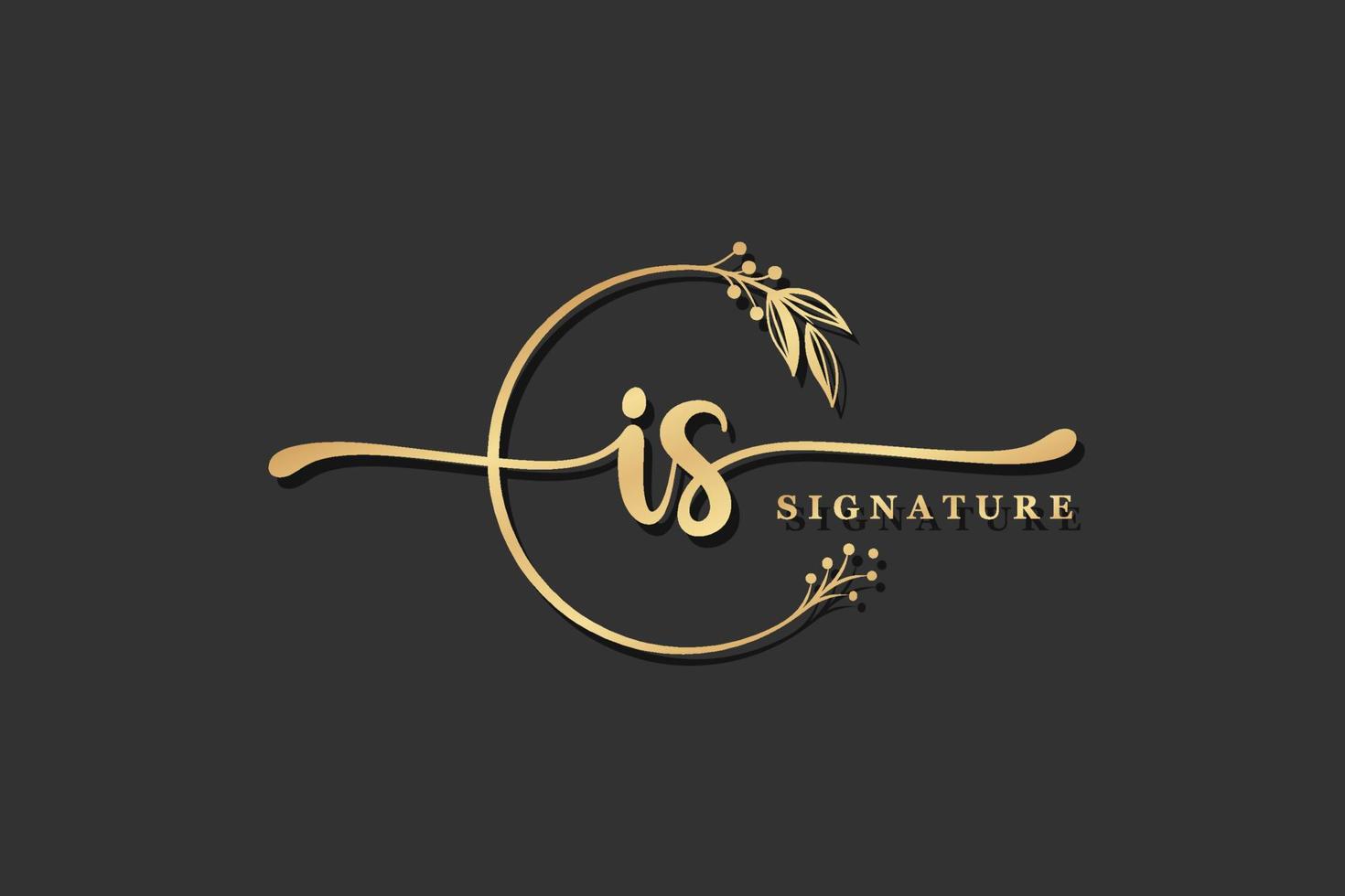 luxury gold signature initial i s logo design isolated leaf and flower vector