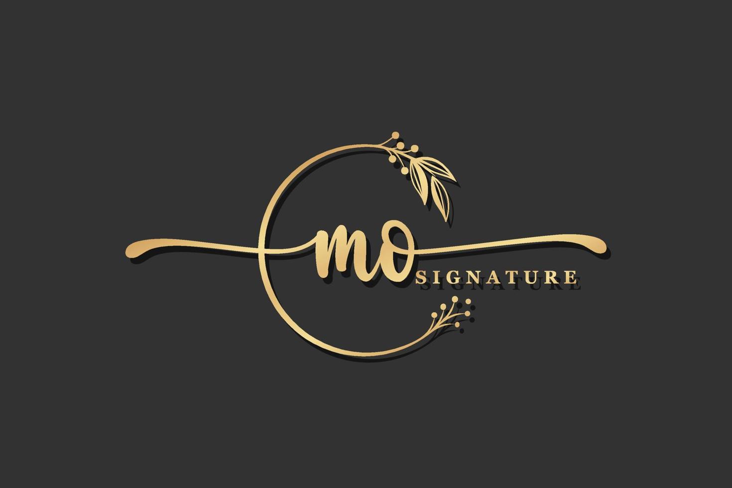 sgnluxury gold signature initial m o logo design isolated leaf and flower vector