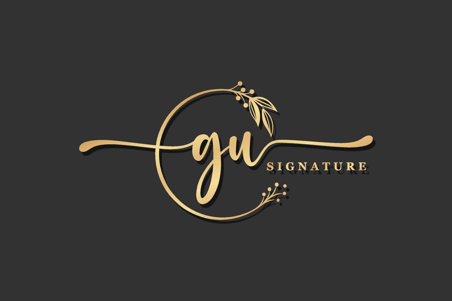luxury gold signature initial g u logo design isolated leaf and flower vector