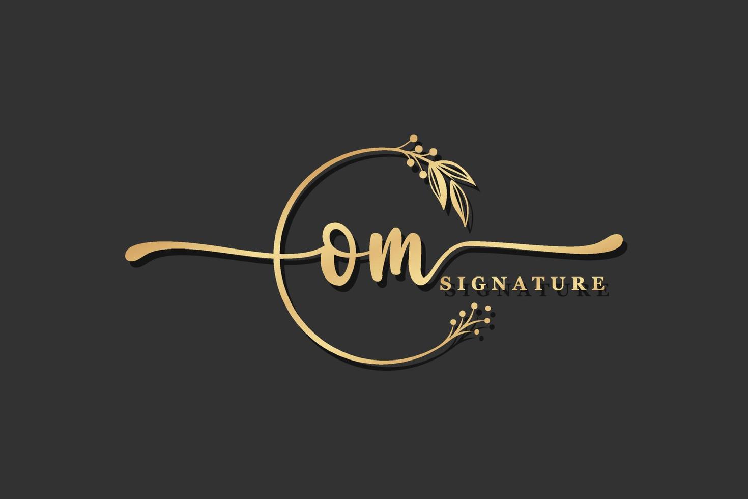 luxury gold signature initial O M logo design isolated leaf and flower vector