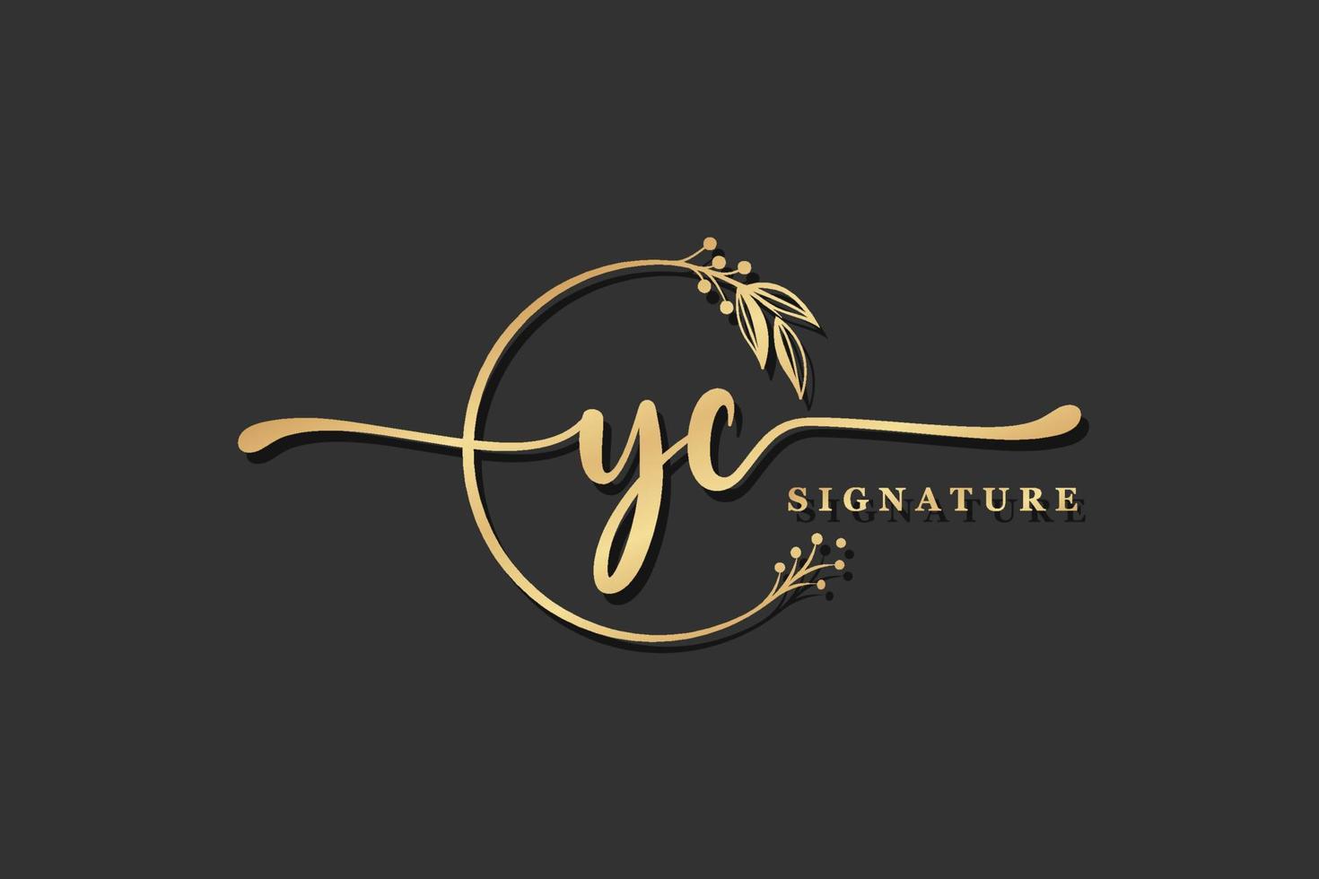 luxury gold signature initial y c logo design isolated leaf and flower vector