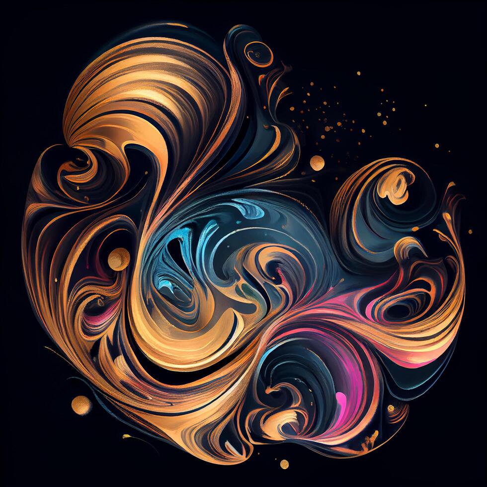 Swirled Pastel Gold Inkscape Water Paint dark background. Illustration