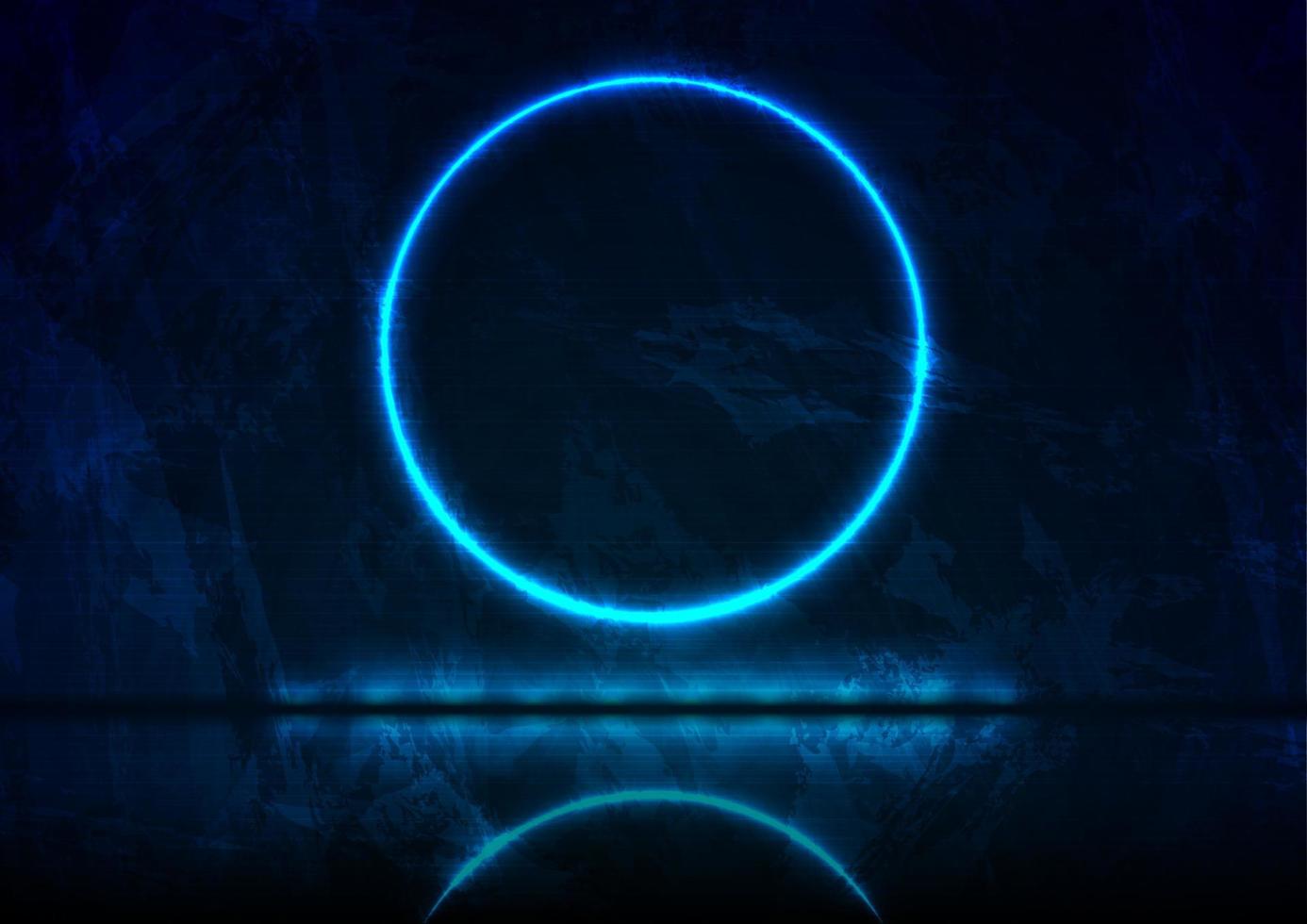 Neon circle frame on dark blue grunge background vector