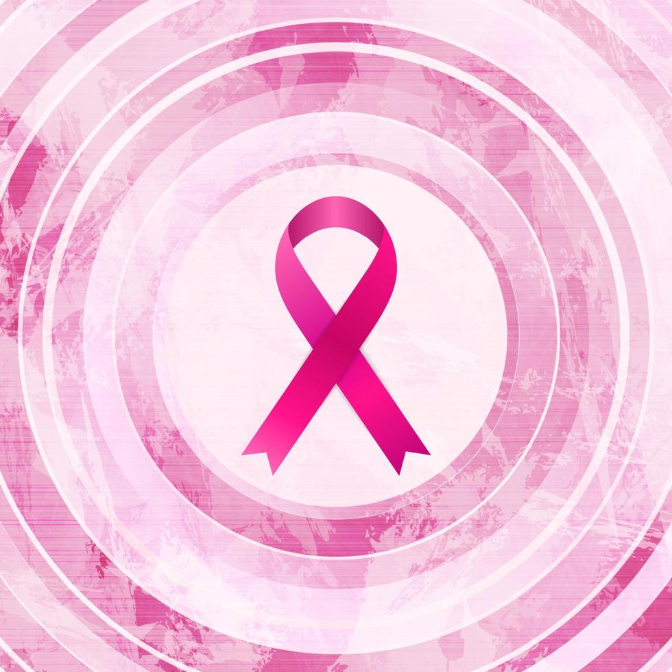 Breast cancer awareness month. Grunge circles and pink ribbon tape background vector