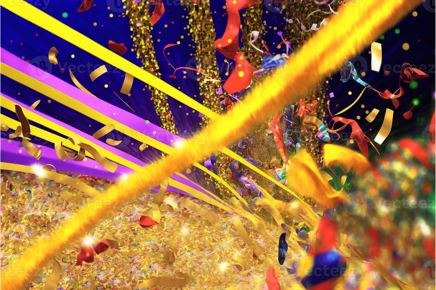 Ribbons, streamers and confetti with carnival party. AI photo