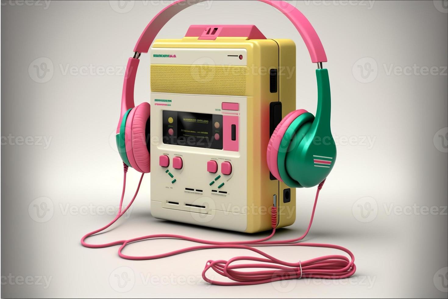 walkman y vistoso auriculares, años 80, retro ai foto