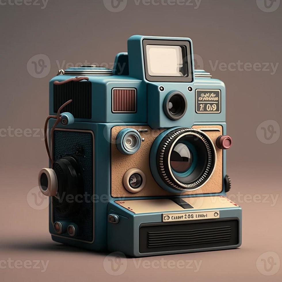 Old camera illustration, with background. AI photo