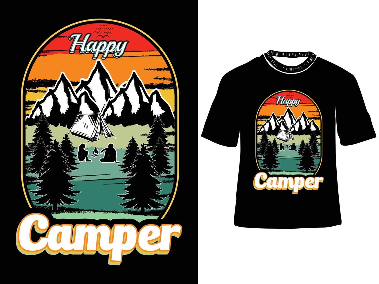 Happy camper, Happy camper, Camping t-shirt design, Mountain camping creative t shirt vector