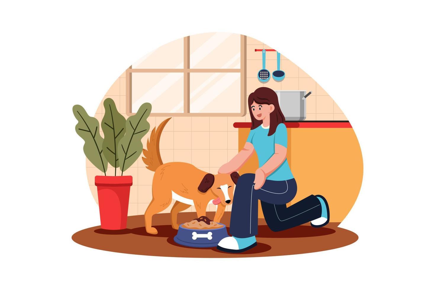 Young Woman Feeding Her Dog vector