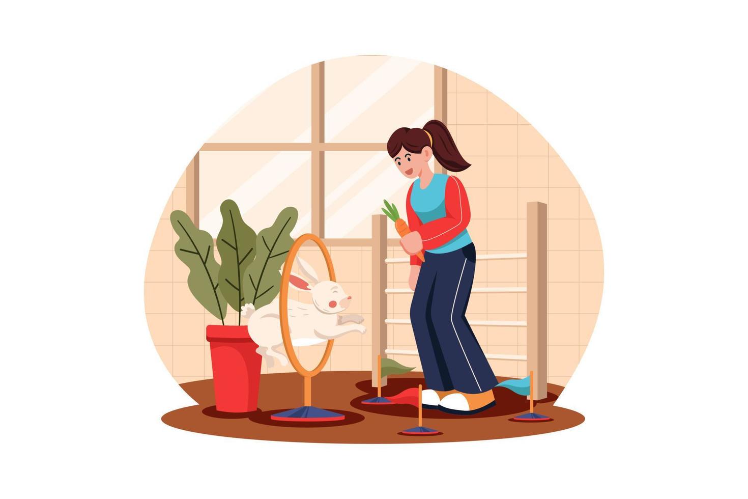 Girl Training Her Domestic Animal vector