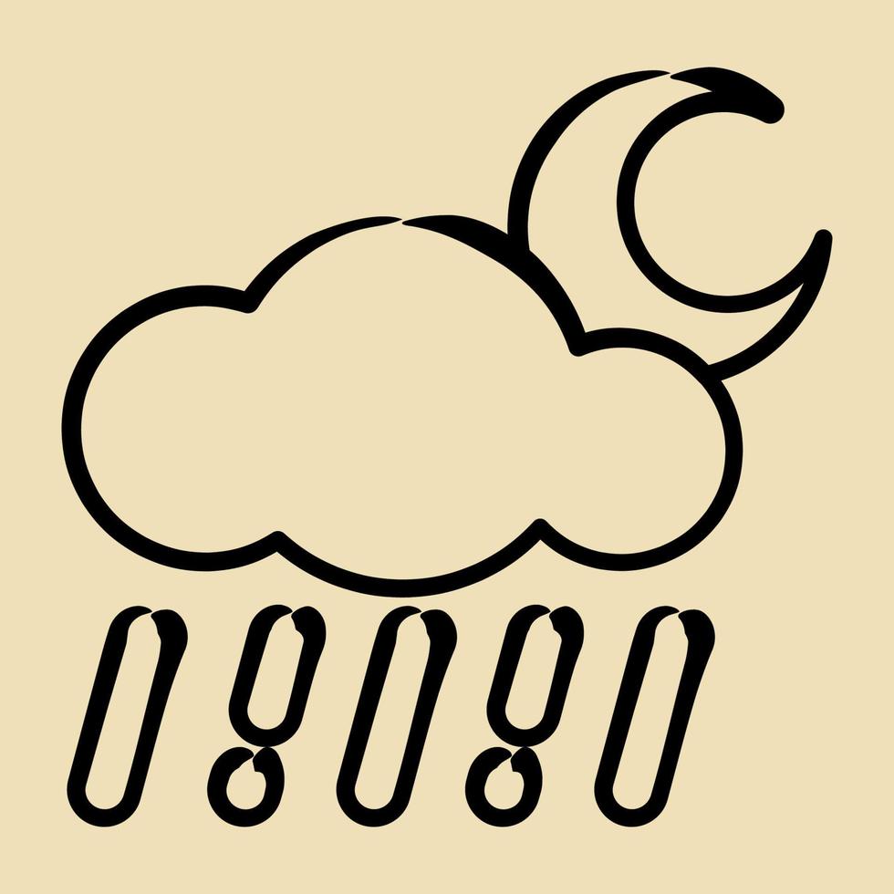 Icon rainy night. Weather elements symbol. Icons in hand drawn style. Good for prints, web, smartphone app, posters, infographics, logo, sign, etc. vector