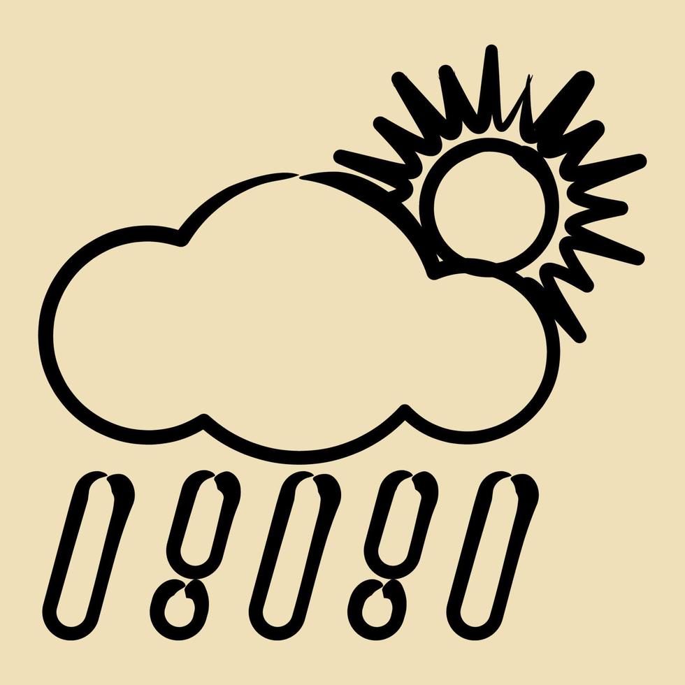 Icon rain with sun. Weather elements symbol. Icons in hand drawn style. Good for prints, web, smartphone app, posters, infographics, logo, sign, etc. vector