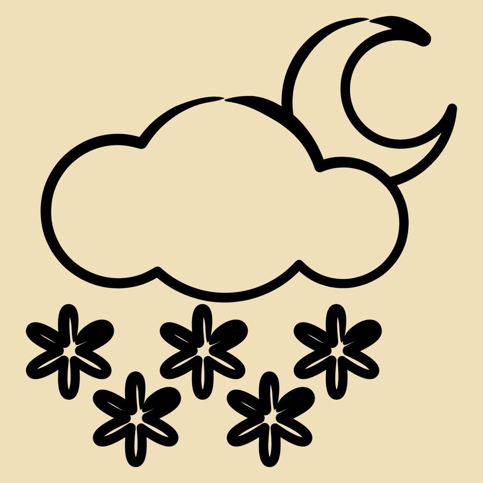 Icon snowing night. Weather elements symbol. Icons in hand drawn style. Good for prints, web, smartphone app, posters, infographics, logo, sign, etc. vector