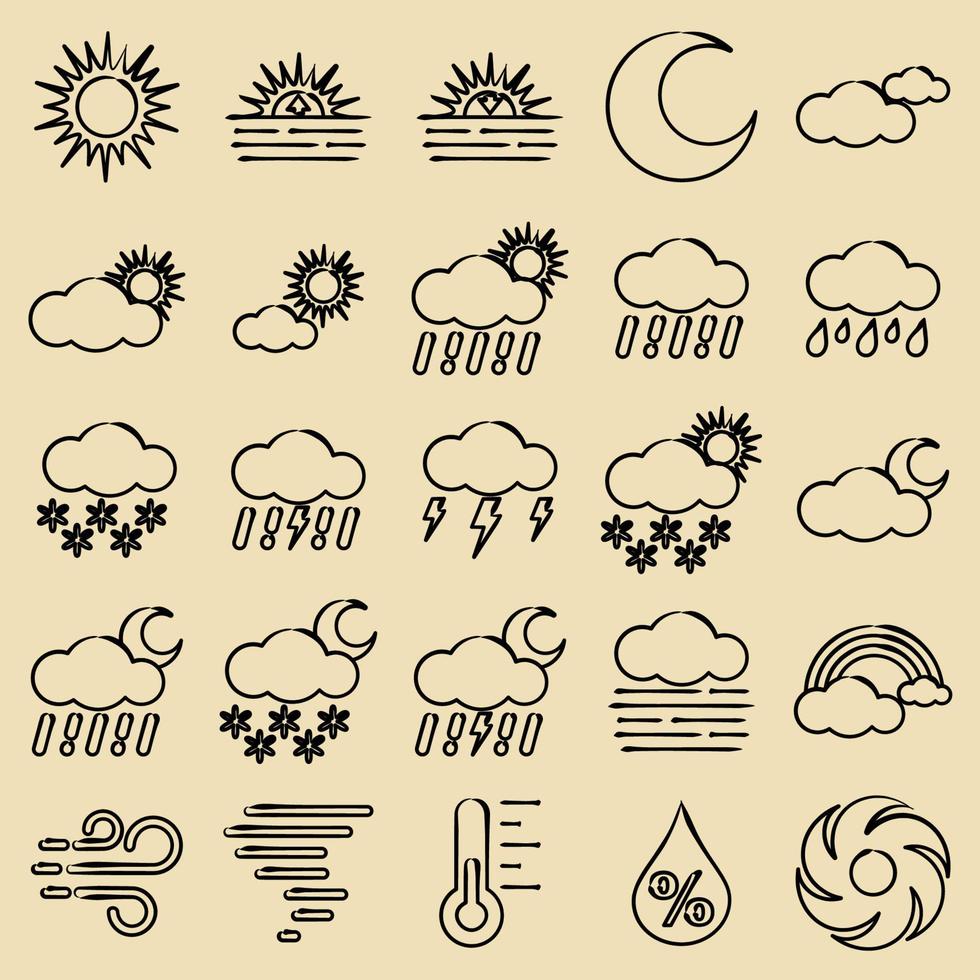 icono conjunto de clima. clima elementos símbolo. íconos en mano dibujado estilo. bueno para huellas dactilares, web, teléfono inteligente aplicación, carteles, infografía, logo, firmar, etc. vector